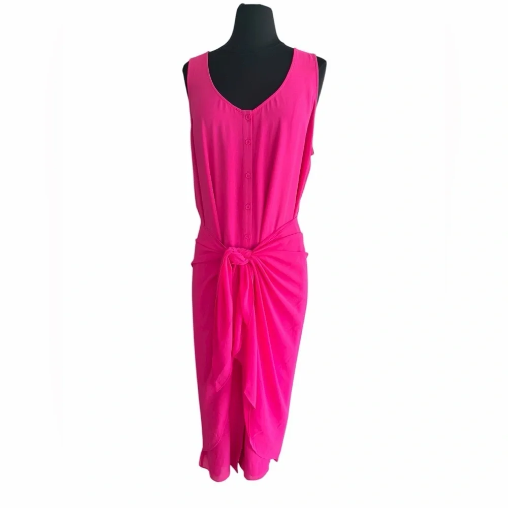 HATCH Maternity Jaden Pink Sleeveless Button Chiffon Wrap Dress XL